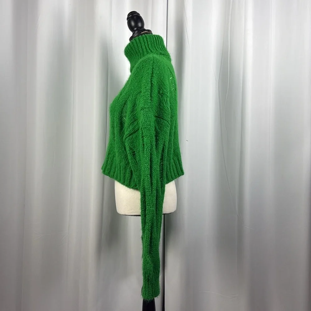 NWOT ZARA Green Crop Turtle Neck Sweater Sz M - Picture 7 of 14